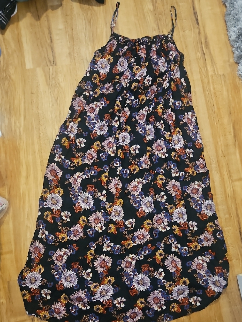 Maurices Black Floral Maxi Dress with Purple & Orange Blooms